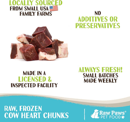 Raw Paws beef heart cubes raw meat for dogs and cats