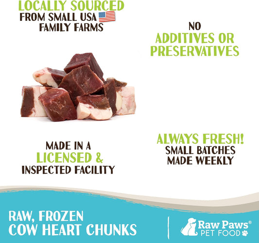 Raw Paws beef heart cubes raw meat for dogs and cats