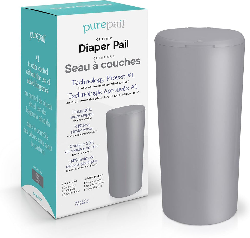 PurePail Classic Diaper Pail Slate front view nursery waste container