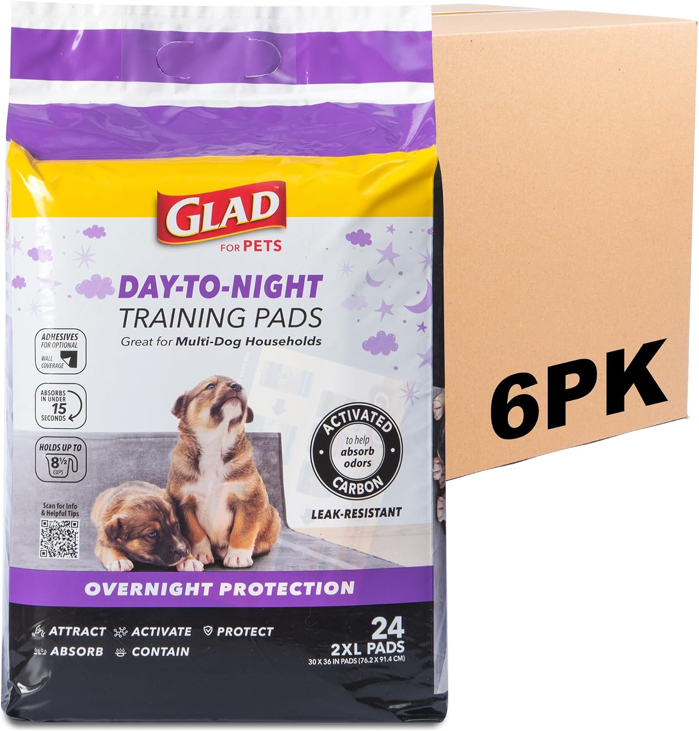 Glad for Pets Day to Night Activated Carbon Puppy Training Pads, Odor Control Disposable Dog Pads with Adhesive and Wall Protection, Leak Proof and Super Absorbent, 30 x 36 Inch, 24 Count - Image 9