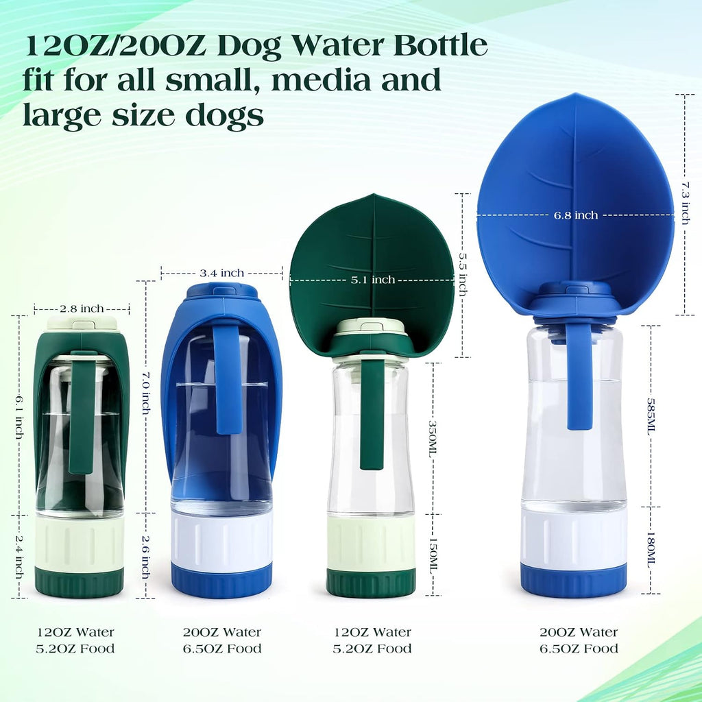 Green twelve ounce portable dog water dispenser showing leak proof lock button