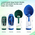 Green twelve ounce portable dog water dispenser showing leak proof lock button