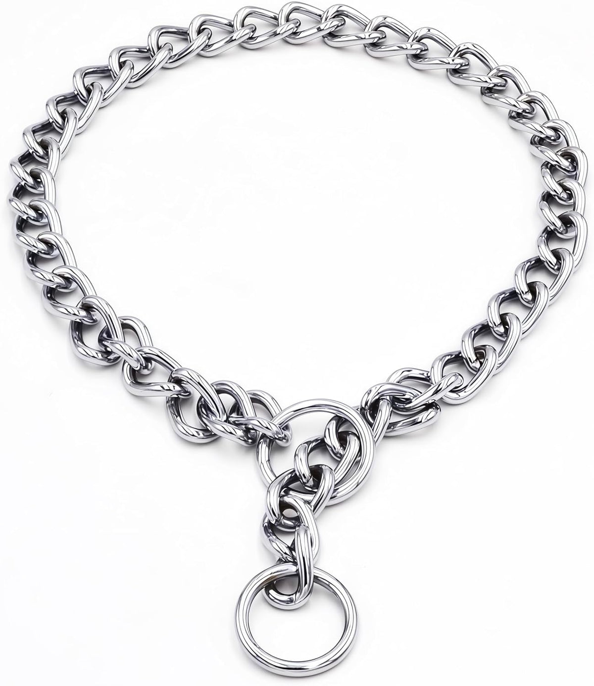 Freezx silver chrome plated slip chain necklace showing large welded rings