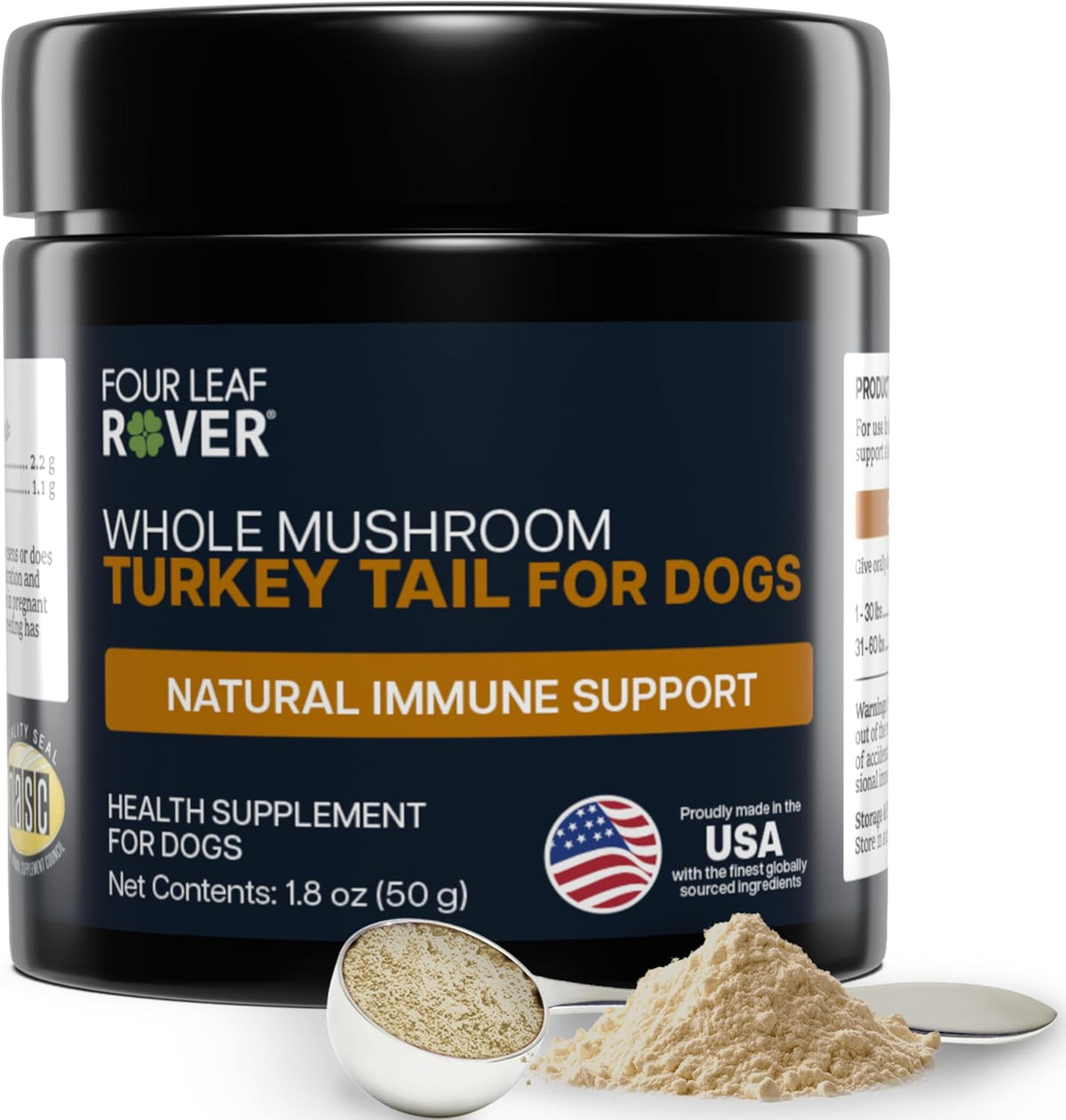 Four Leaf Rover Turkey Tail Mushroom for dogs front view packaging