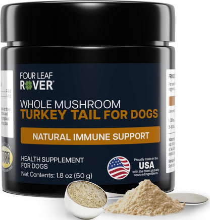 Four Leaf Rover Turkey Tail Mushroom for dogs front view packaging