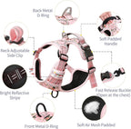 Floral pink reflective dog harness with durable handle for walking training
