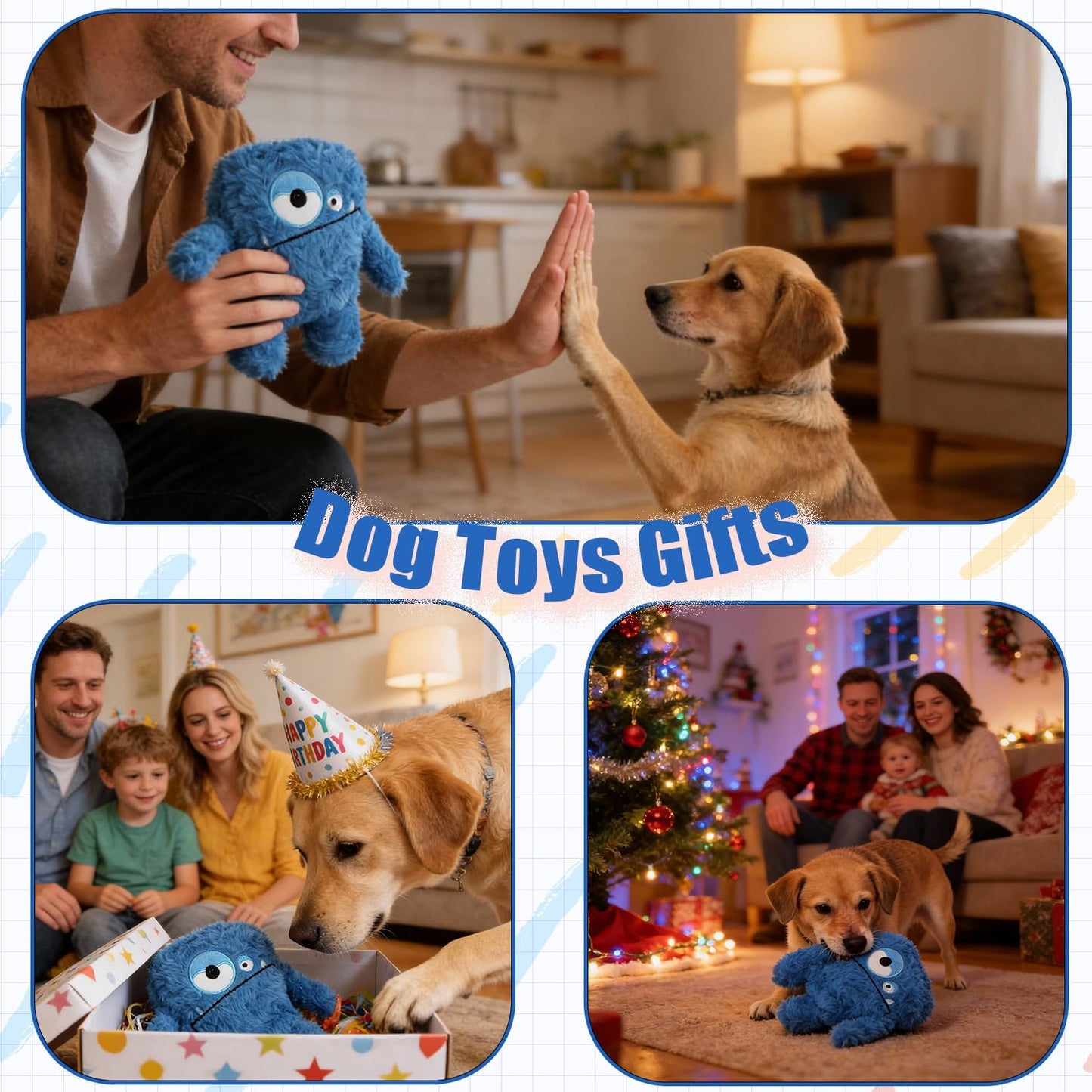 Safe non toxic cotton stuffed pet toy gentle on teeth and gums for large dogs.