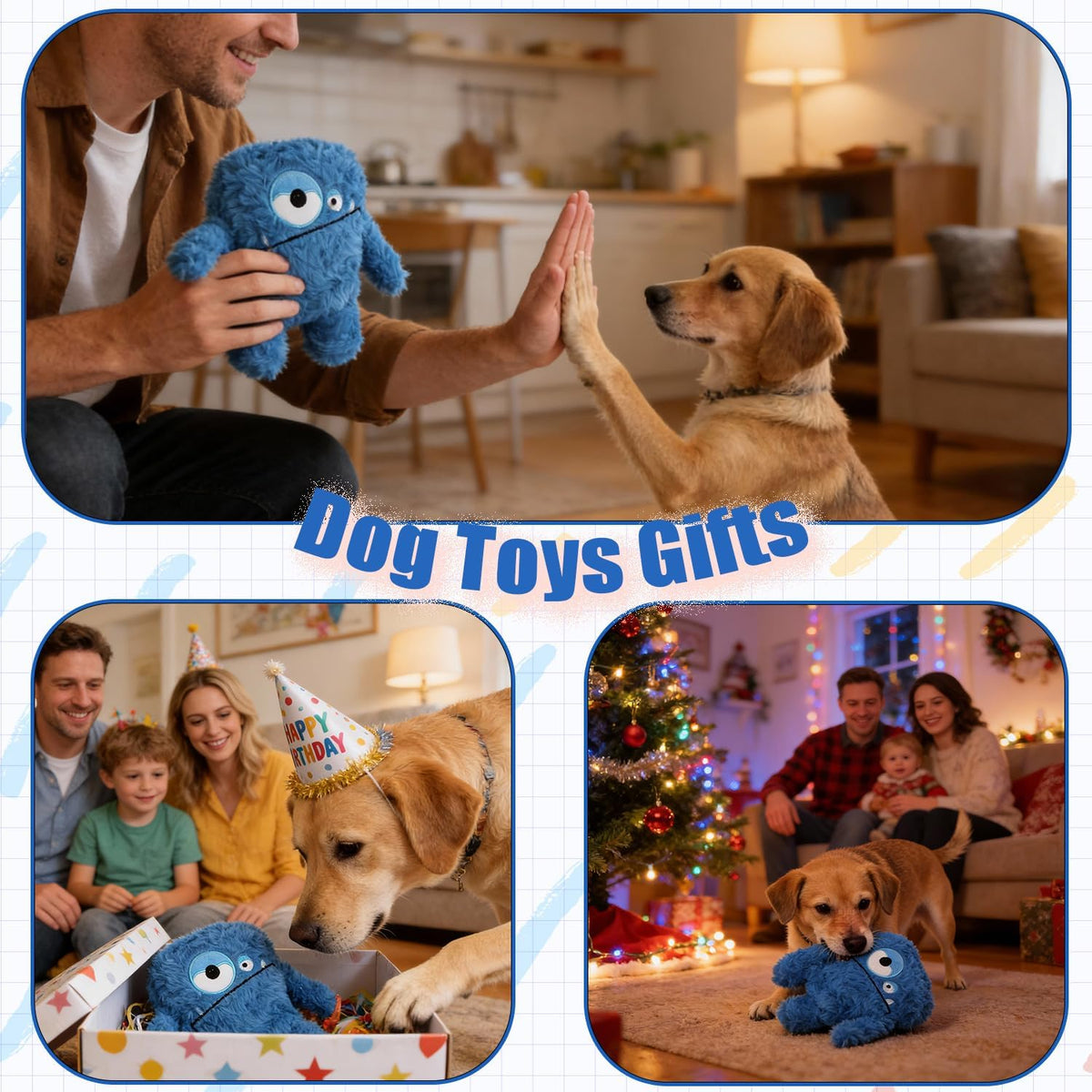Safe non toxic cotton stuffed pet toy gentle on teeth and gums for large dogs.
