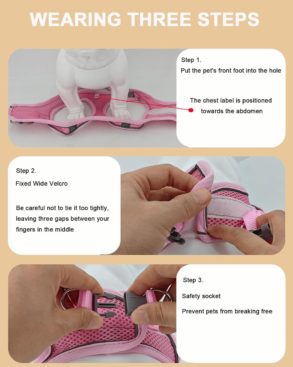 Step in puppy harness with double metal D rings for leash attachment