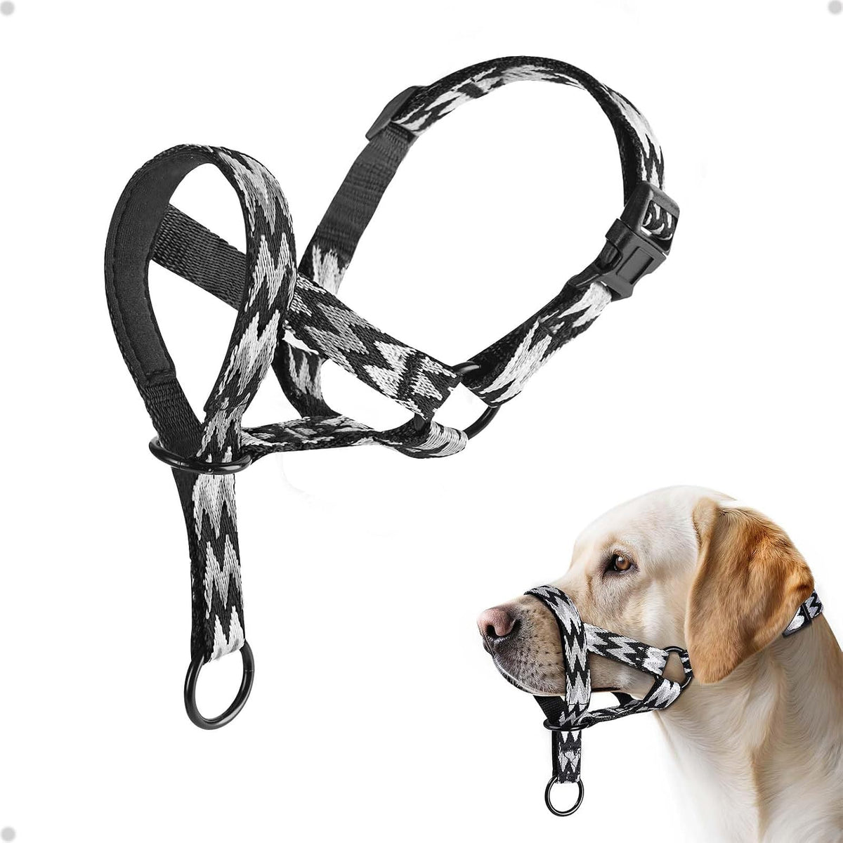 Gentle Dog Head Collar, Soft Nylon No Pull Padded Halter with Fashion Stripes, Breathable Nose Leash for Dogs, Anti Pulling Barking(L) - Image 9