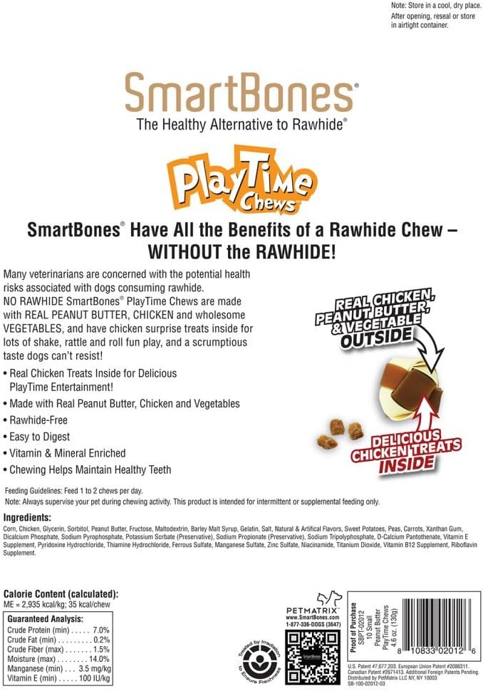 SmartBones small sized peanut butter dog chews arranged out of the packaging