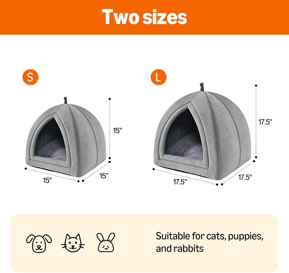 Side profile of grey cat cave bed with non-slip base