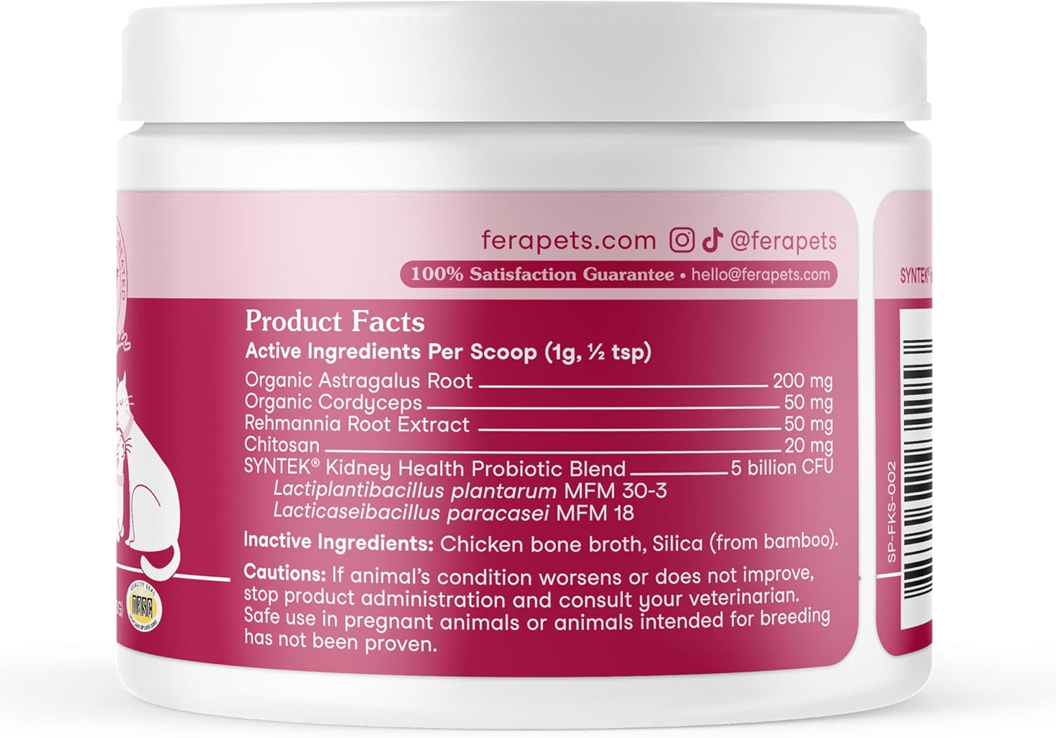 High quality cat probiotic supplement showing powder consistency and measuring scoop