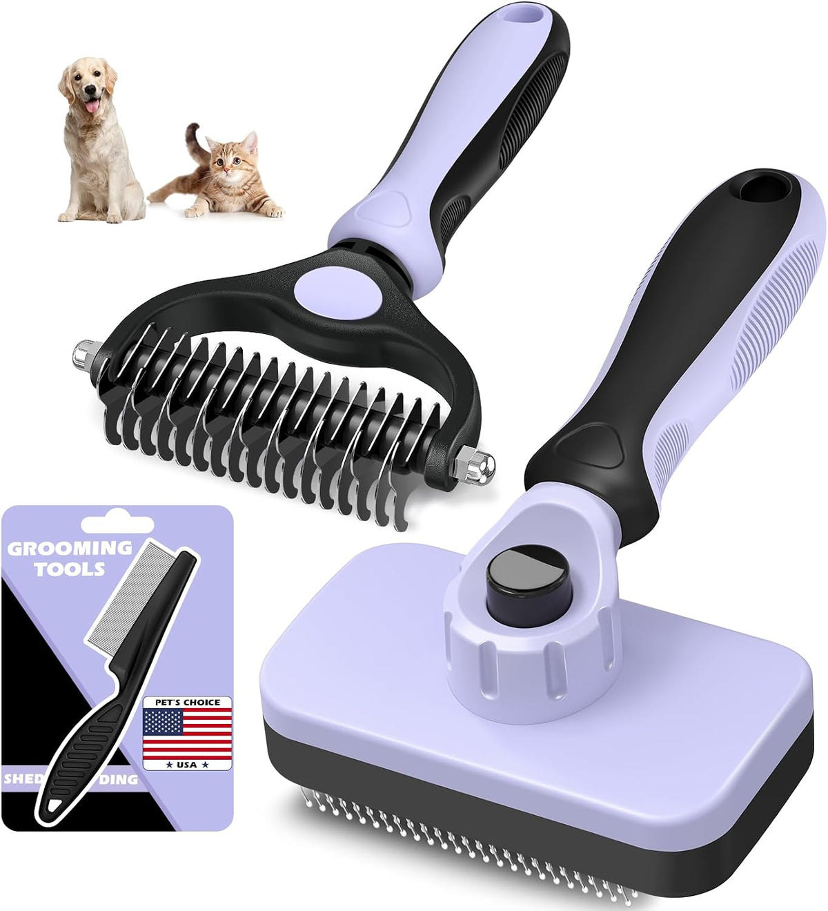 Professional 3PCS Self Cleaning Slicker Brush & Pet Grooming Rake & Flea Comb for Dogs,Cats and Horses | Double-Sided Dematting Comb & Skin Friendly Deshedding Grooming Tool | Pet Supplies (Blue) - Image 13