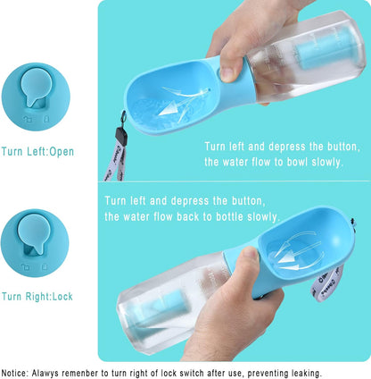 Demonstration of the integrated carbon water filter inside the Cibaabo puppy water bottle.