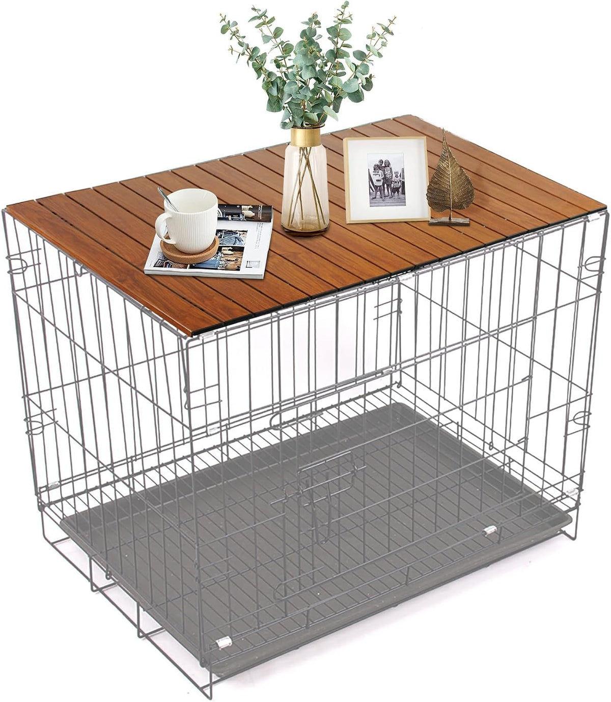 HiCaptain pet crate table topper front view on a forty two inch wire dog kennel