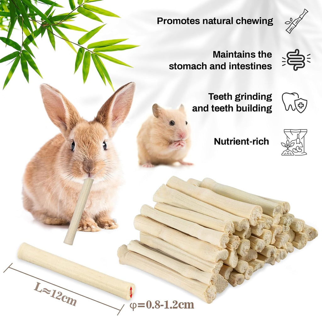 Natural bamboo sticks for chinchillas highlighting the safe chemical free wood material.