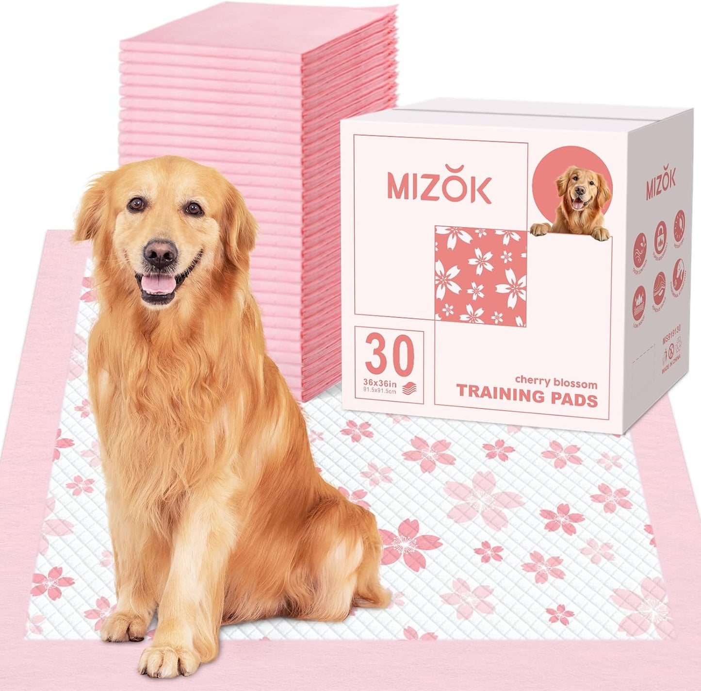 MIZOK Puppy Pads Pink 22x22in, Quick-Dry Puppy Training Pads with Pheromone Attractant, Decorative Cherry Blossom 6-Layer Heavy Duty Leak-Proof Pet Pads, Disposable (50 Count) - Image 12