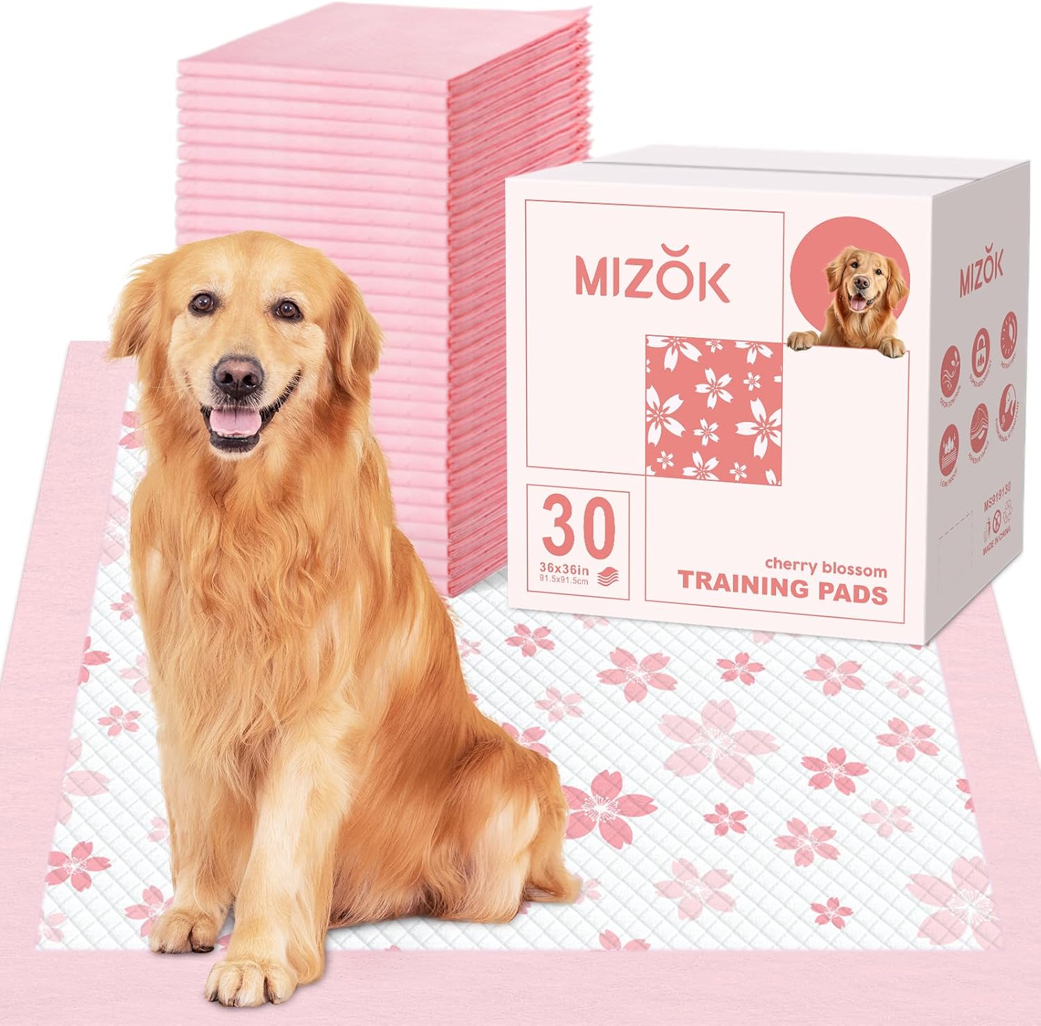 MIZOK Puppy Pads Pink 22x22in, Quick-Dry Puppy Training Pads with Pheromone Attractant, Decorative Cherry Blossom 6-Layer Heavy Duty Leak-Proof Pet Pads, Disposable (50 Count) - Image 12