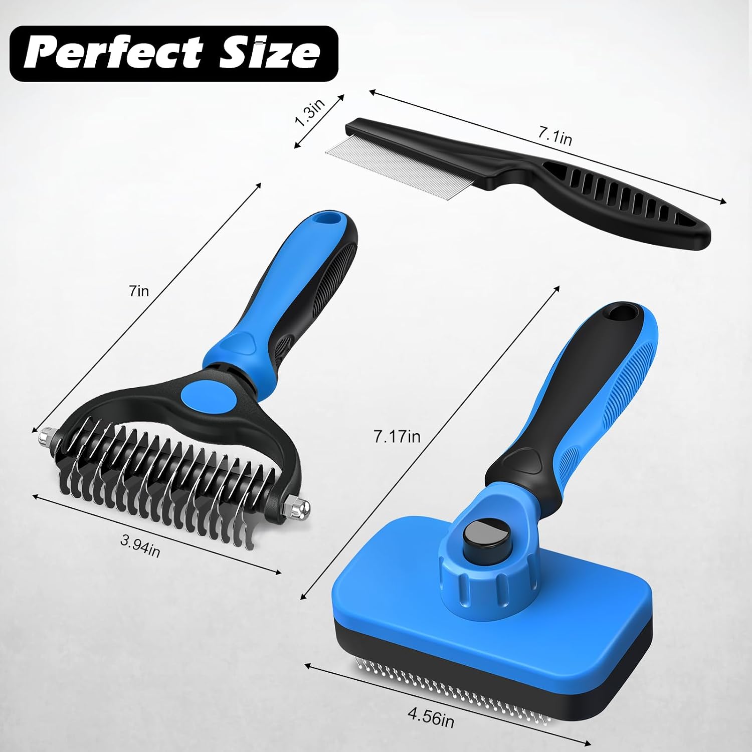 Blue 3-piece grooming set for horses and pets