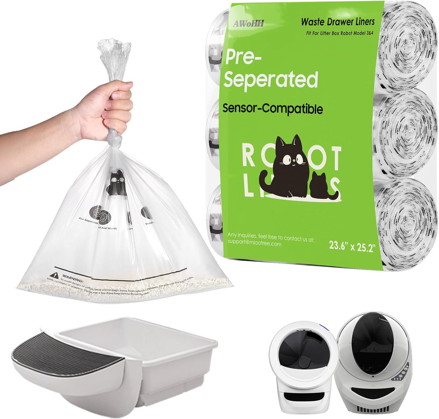 90 Pack Cat Litter Box Robot Model 5/4/3 Waste Bags, Tear-free, Transparent, Sensor-compatible, Automatic Litter Box Liners Bags, 9-11 Gallon Capacity - Image 9