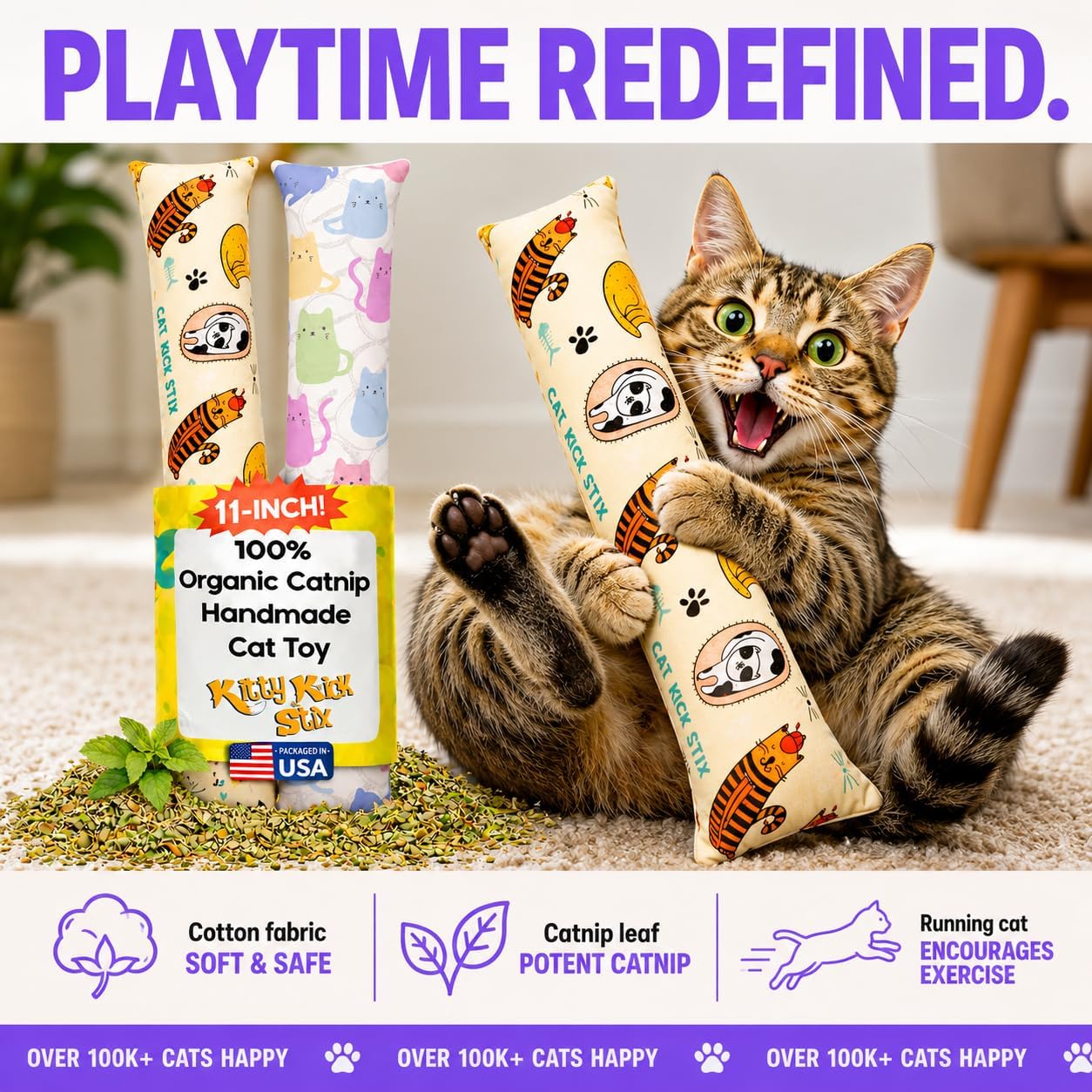 Variety of patterns for Kitty Kick Stix kicker toys