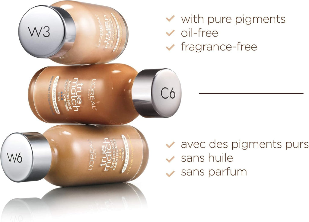 L'Oreal Paris skin matching non comedogenic liquid foundation display packaging