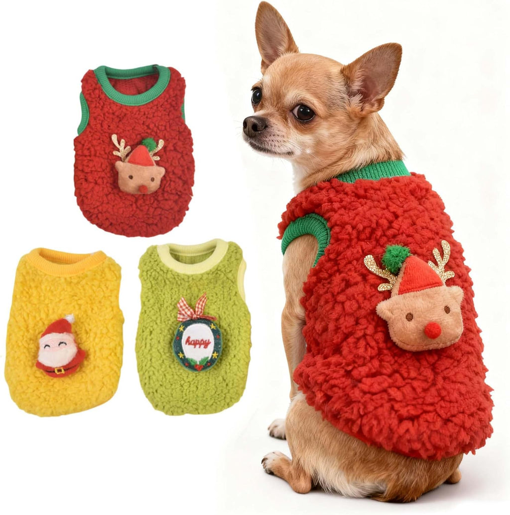 Three packs of extra extra small pet apparel packaged together for daily winter wear.