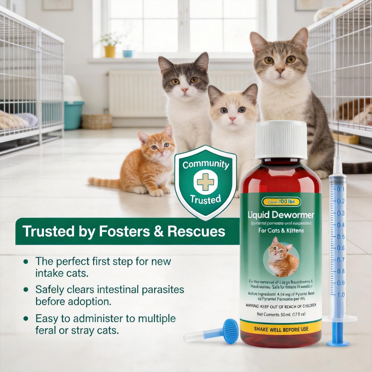Euphea Luxekem pet liquid medication bottle showing the 100 lbs weight coverage capability.