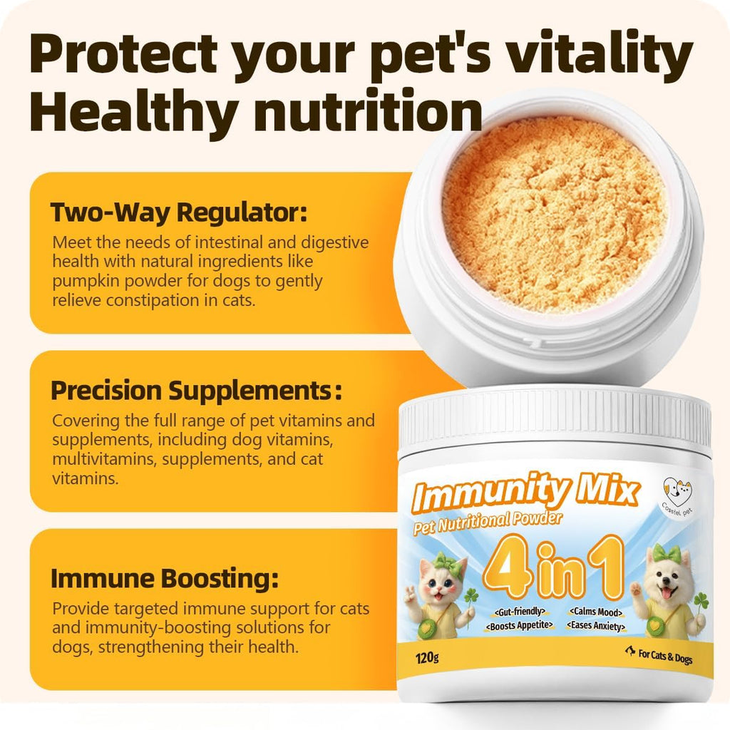Back of Cassiel Pet immunity supplement showing ingredients