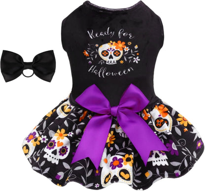 CuteBone Halloween Skulls Dog Dress Velvet for Small Dogs Girl Puppy Dresses Pink Dog Clothes - Image 11