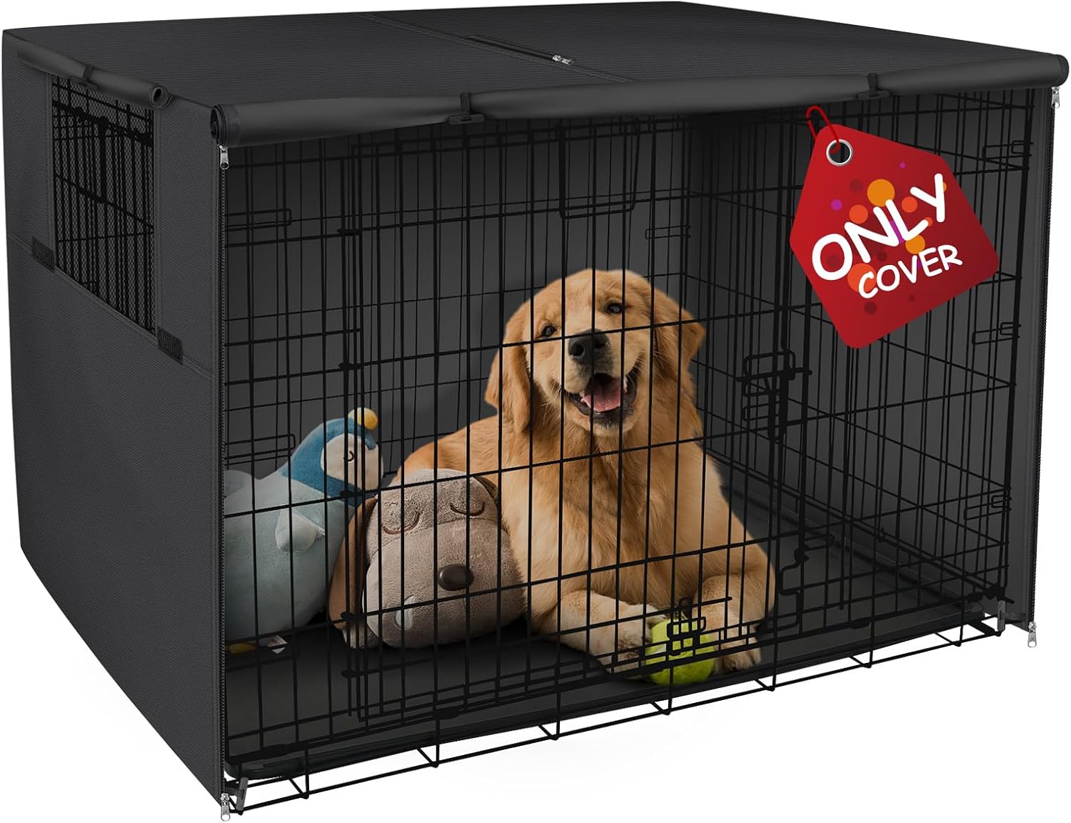 Explore Land Dog Crate Cover 42 inches front view black polyester pet kennel shade