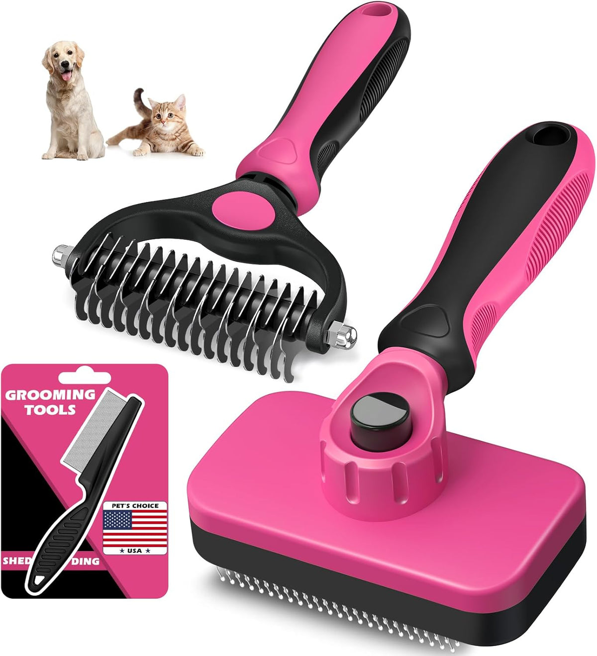 Professional 3PCS Self Cleaning Slicker Brush & Pet Grooming Rake & Flea Comb for Dogs,Cats and Horses | Double-Sided Dematting Comb & Skin Friendly Deshedding Grooming Tool | Pet Supplies (Blue) - Image 10