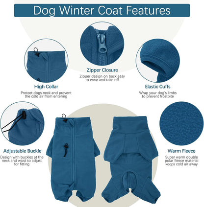 Side view of Rozkitch pet windproof jumpsuit on dog.