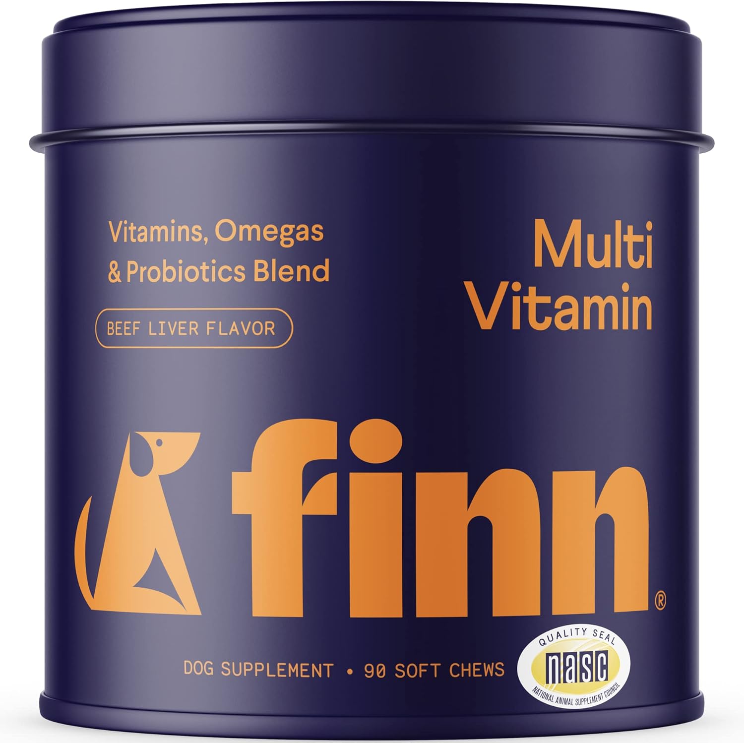 Finn All-in-1 Dog Multivitamin 90 soft chews front packaging showing pet wellness formula.