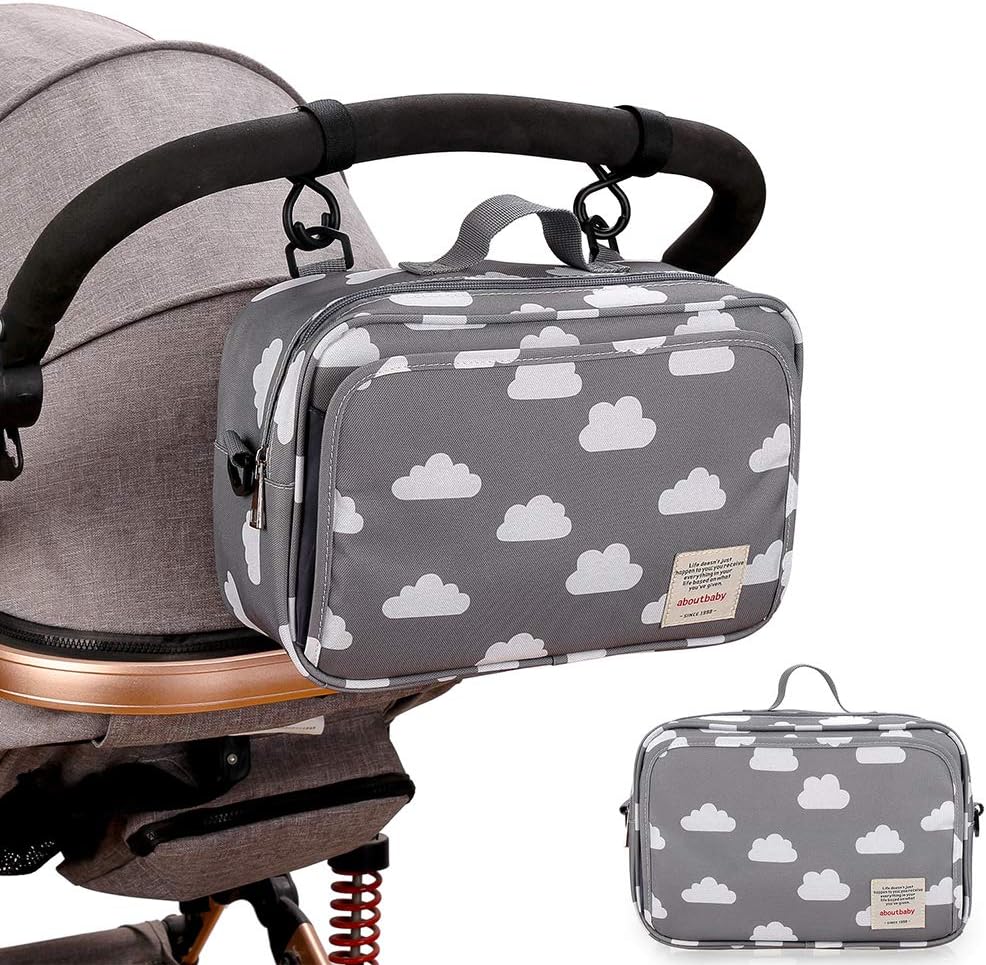 Momigo baby diaper caddy front view showing grey cloud pattern