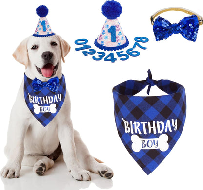 ADOGGYGO Dog Birthday Party Supplies, Pink Girl Puppy Birthday Bandana Hat Numbers Bow Set for Small Dogs Pets (Small) - Image 12