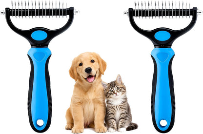 2-in-1 Double-Sided Pet Grooming Comb for Dogs & Cats - Deshedding Brush & Rounded-Tooth Dematting Tool | Painlessly Removes Knots, Tangles, Loose Undercoat & Fur in Thick/Long Coats (Blue-Large) - Image 9