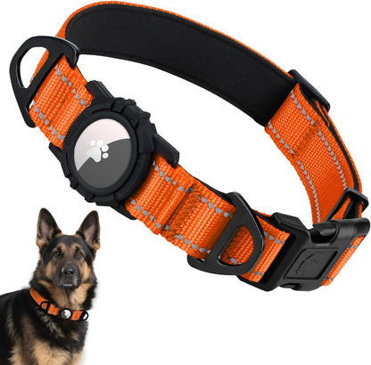 Taglory Reflective AirTag Dog Collar with Waterproof Airtag Holder, Dual D-Rings, Durable Safety Buckle, Adjustable Soft Padded for Medium Dogs Night Walking, Outdoor Tracking, Purple, M - Image 9