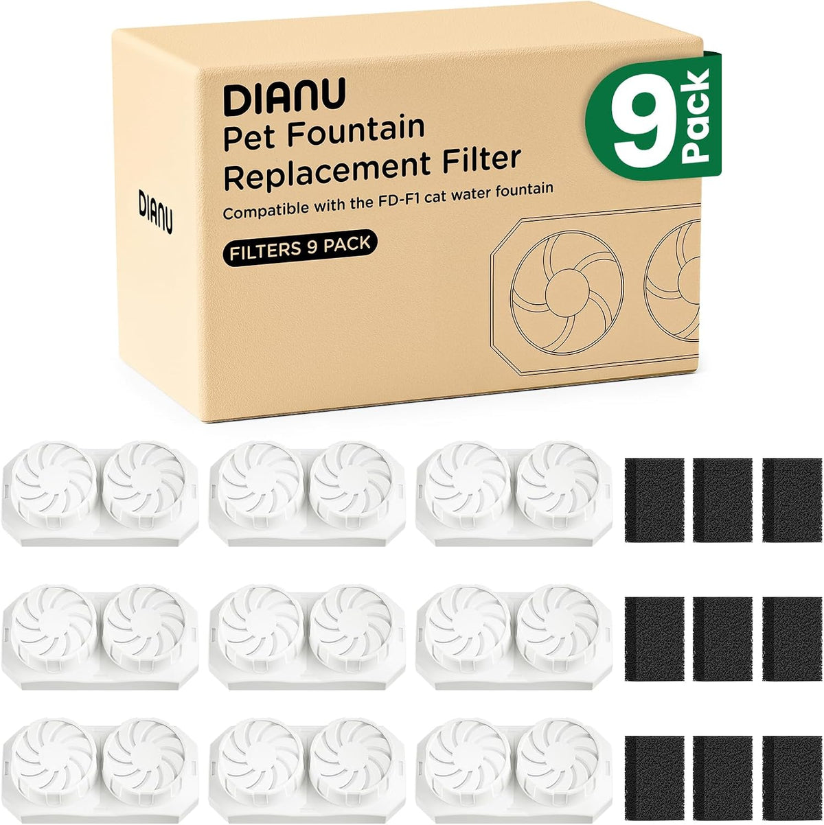 DIANU Official Cat Water Fountain Replacement Filters & Pre-Filter Sponges for 3.2L/108oz Stainless Steel Pet Fountain (12 Pack) - Image 10