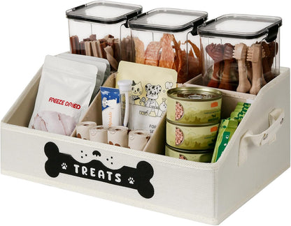 Dog Treat Container, Dogs Storage Organizer with Removable Dividers, Collapsible Dogs Treat Holder for Countertop, Trapezoid Pet Treats Containers, Dog Toy Basket with PU Handles, Medium, Gray - Image 9