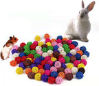 Assortment of vibrant non-toxic dyed rattan balls in a basket