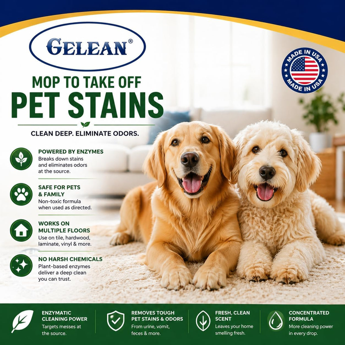 Gelean 128 ounce pet stain remover back label view showing directions