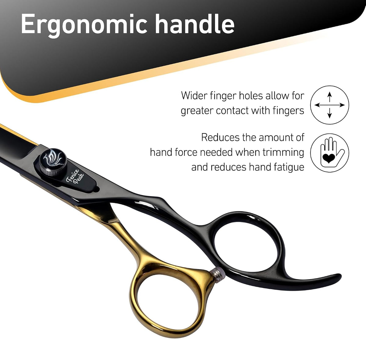 Premium 440C stainless steel pet shears close up on the sharp convex edge blades