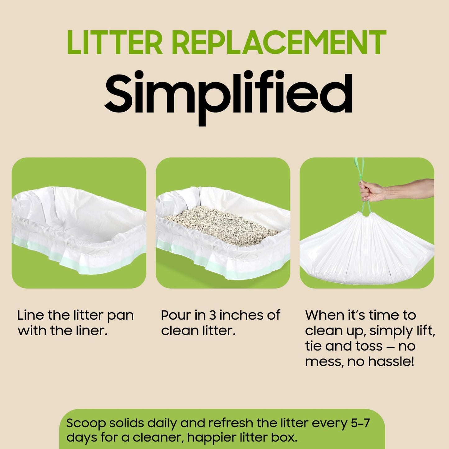 Pre separated cat litter liners neatly arranged inside a dispenser box.
