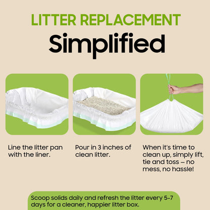 Pre separated cat litter liners neatly arranged inside a dispenser box.