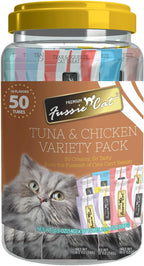 Nutritional information on Fussie Cat treat tub