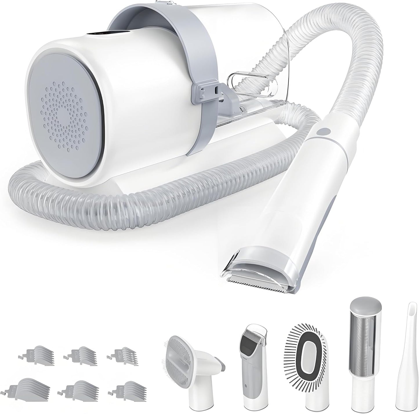 Sweetcrispy Professional Pet Grooming Vacuum Kit front view showing the main vacuum unit and the large two point five liter dust canister.