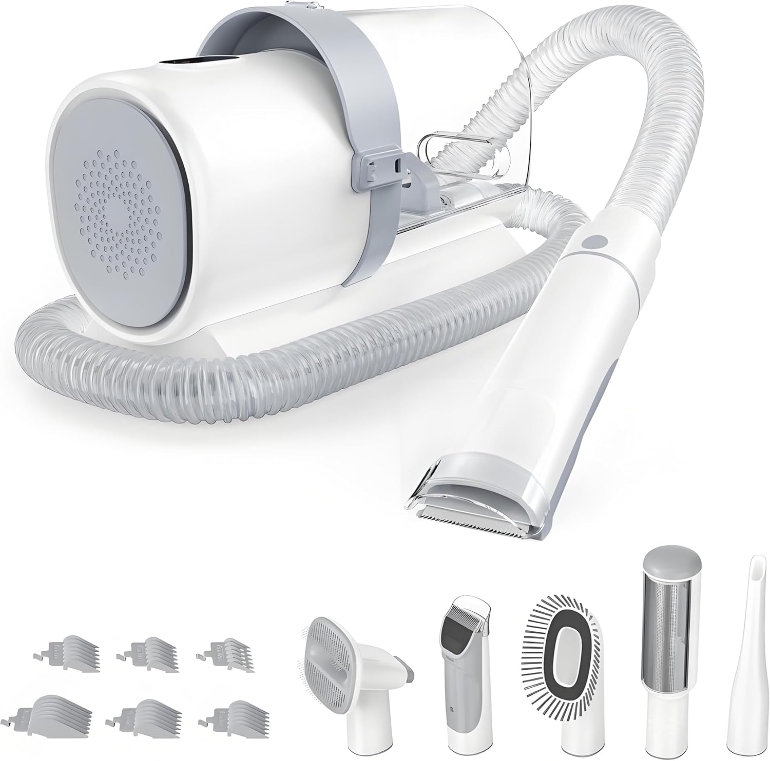 Sweetcrispy Professional Pet Grooming Vacuum Kit front view showing the main vacuum unit and the large two point five liter dust canister.