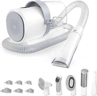 Sweetcrispy Professional Pet Grooming Vacuum Kit front view showing the main vacuum unit and the large two point five liter dust canister.